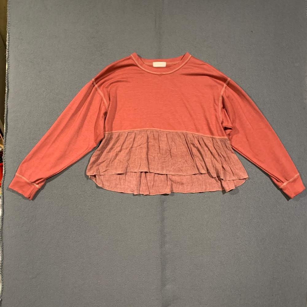Altar'd State Peplum Top Women Large Rust Orange Long Sleeve Boho Ruffle Gauze